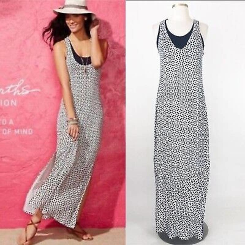 Cabi Twisted Tank Maxi Dress Size S Scoop Neck Sleeveless Geo Print Blue White